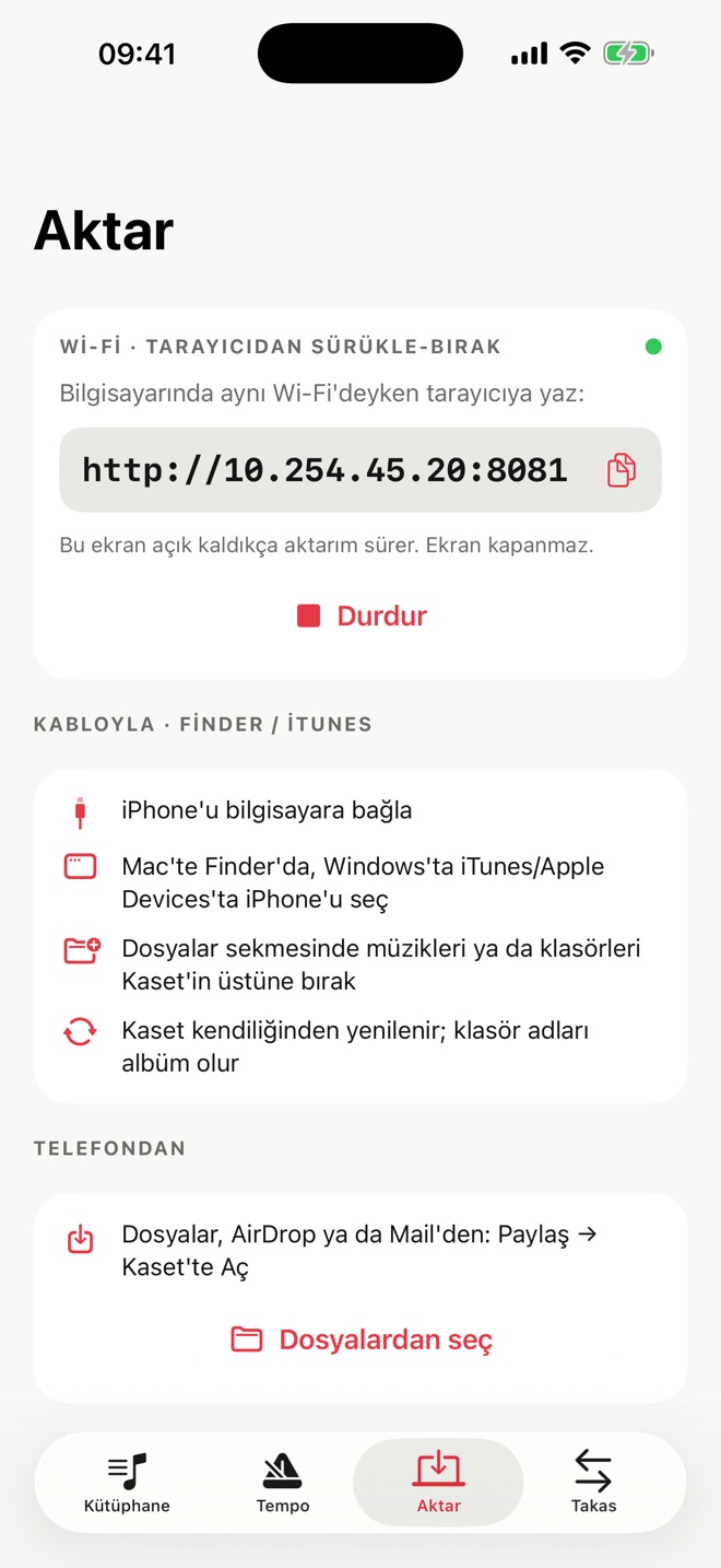 Wi-Fi aktarım ekranı
